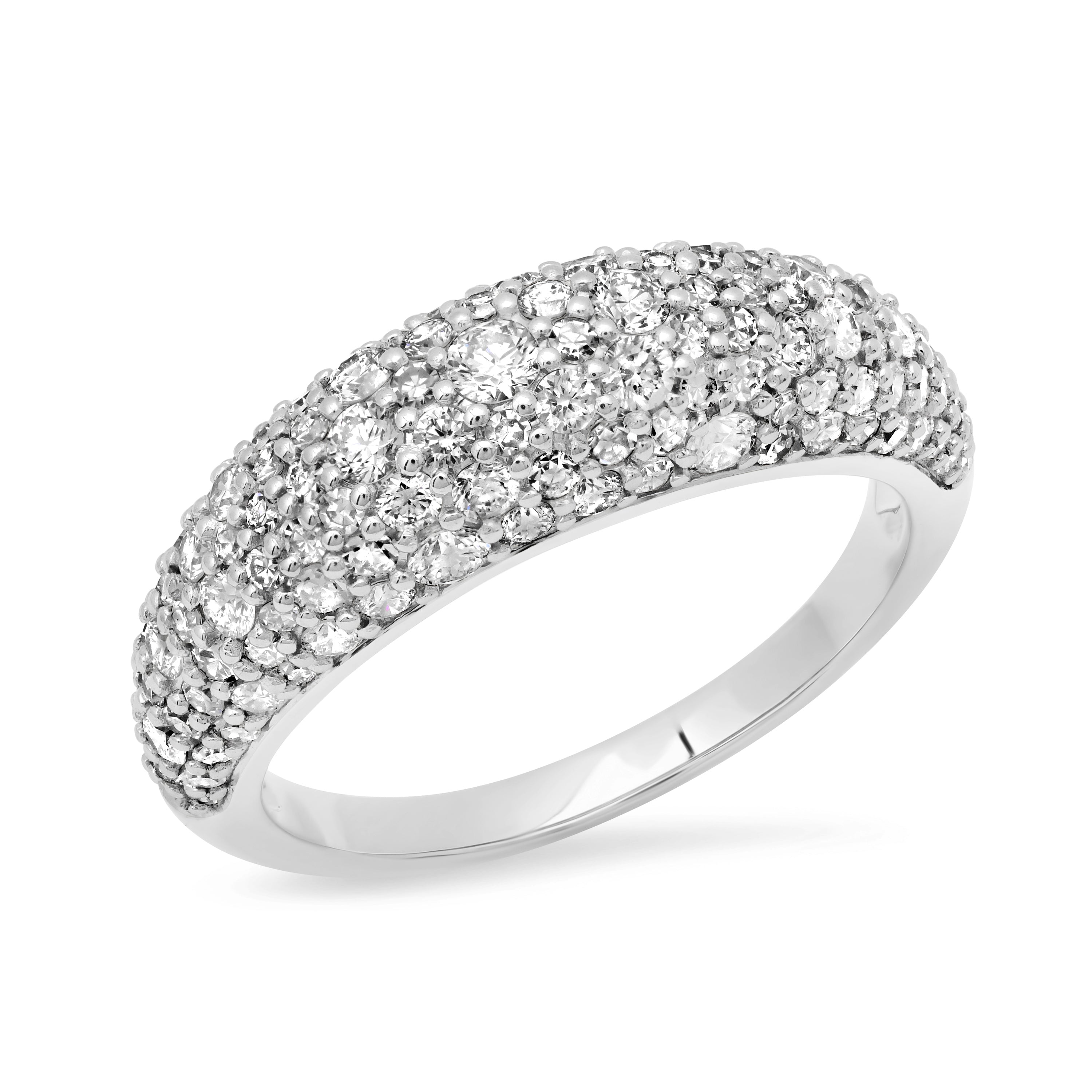 14k White Gold Diamond Crescent Domed Ring