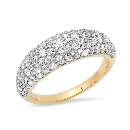 14k Yellow Gold Diamond Crescent Domed Ring