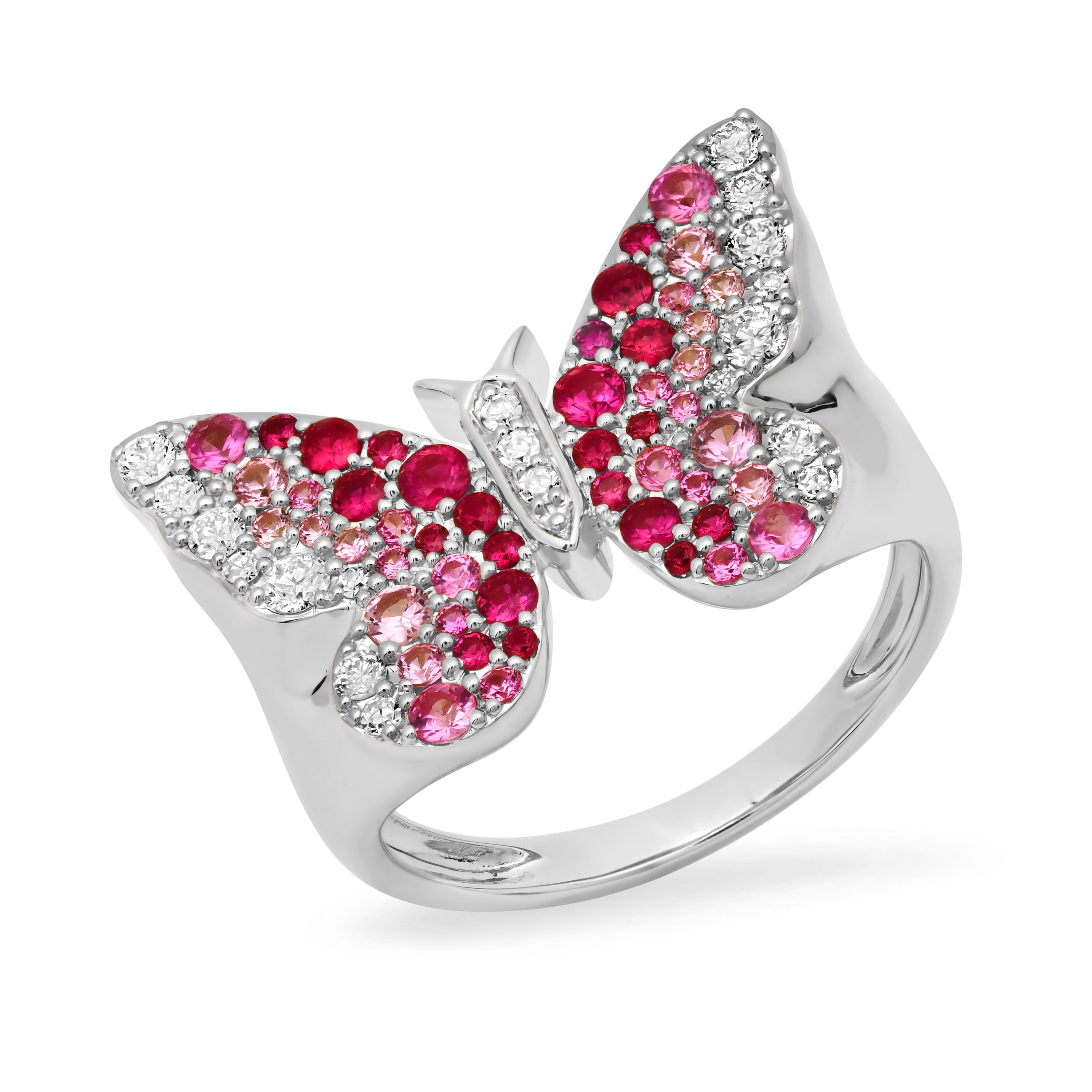 14k White Gold Pink and Diamond Ombré Butterfly Signet Ring