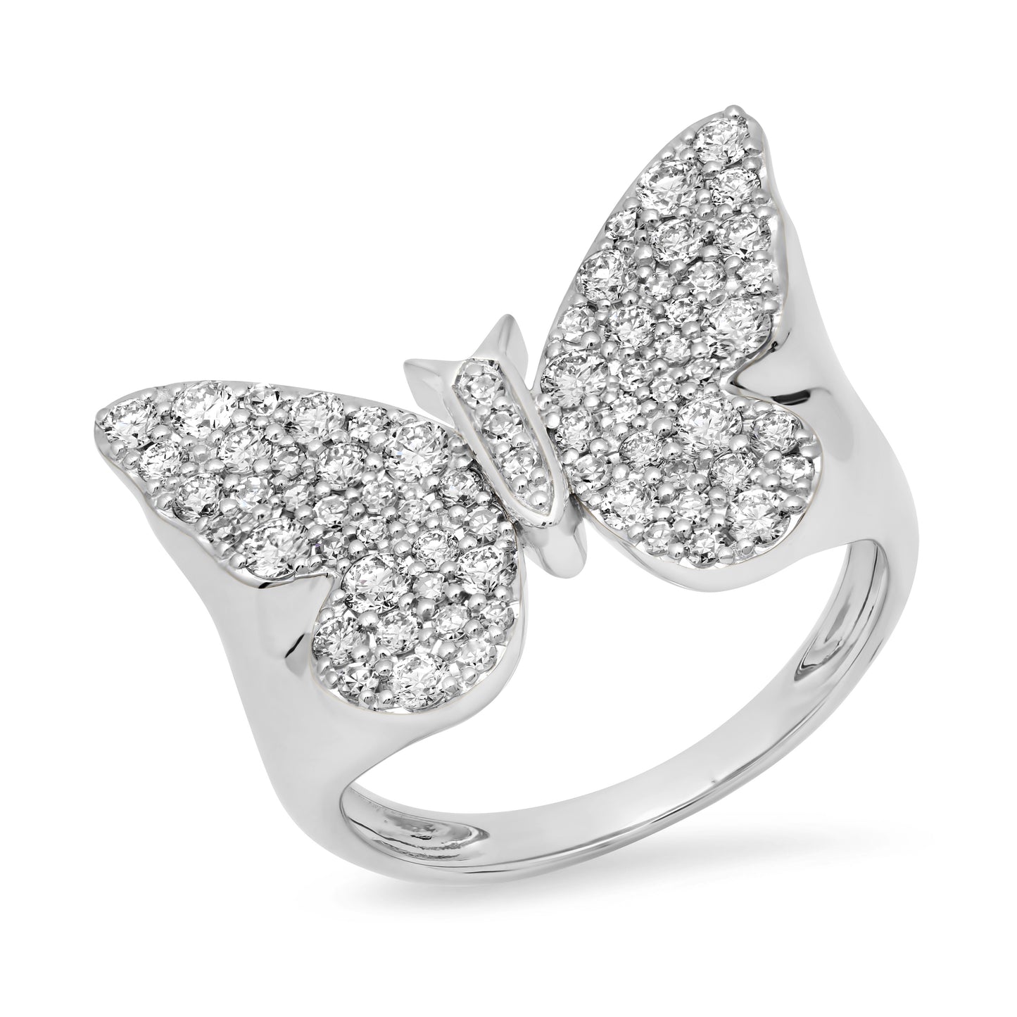 14k White Gold Diamond Butterfly Signet Ring
