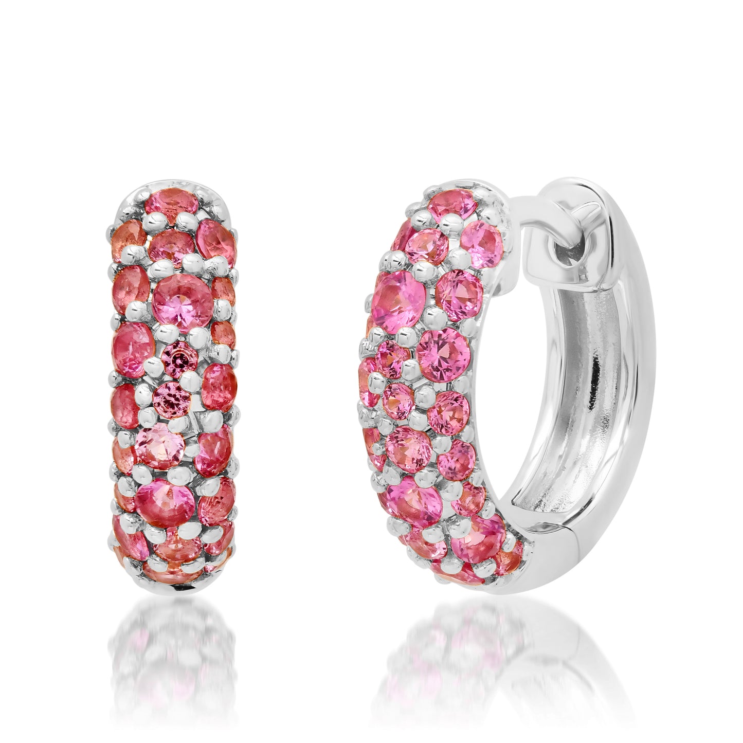 14K White Gold Pink Sapphire Domed Huggies
