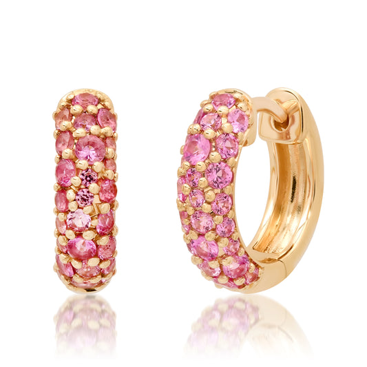 14K Yellow Gold Pink Sapphire Domed Huggies