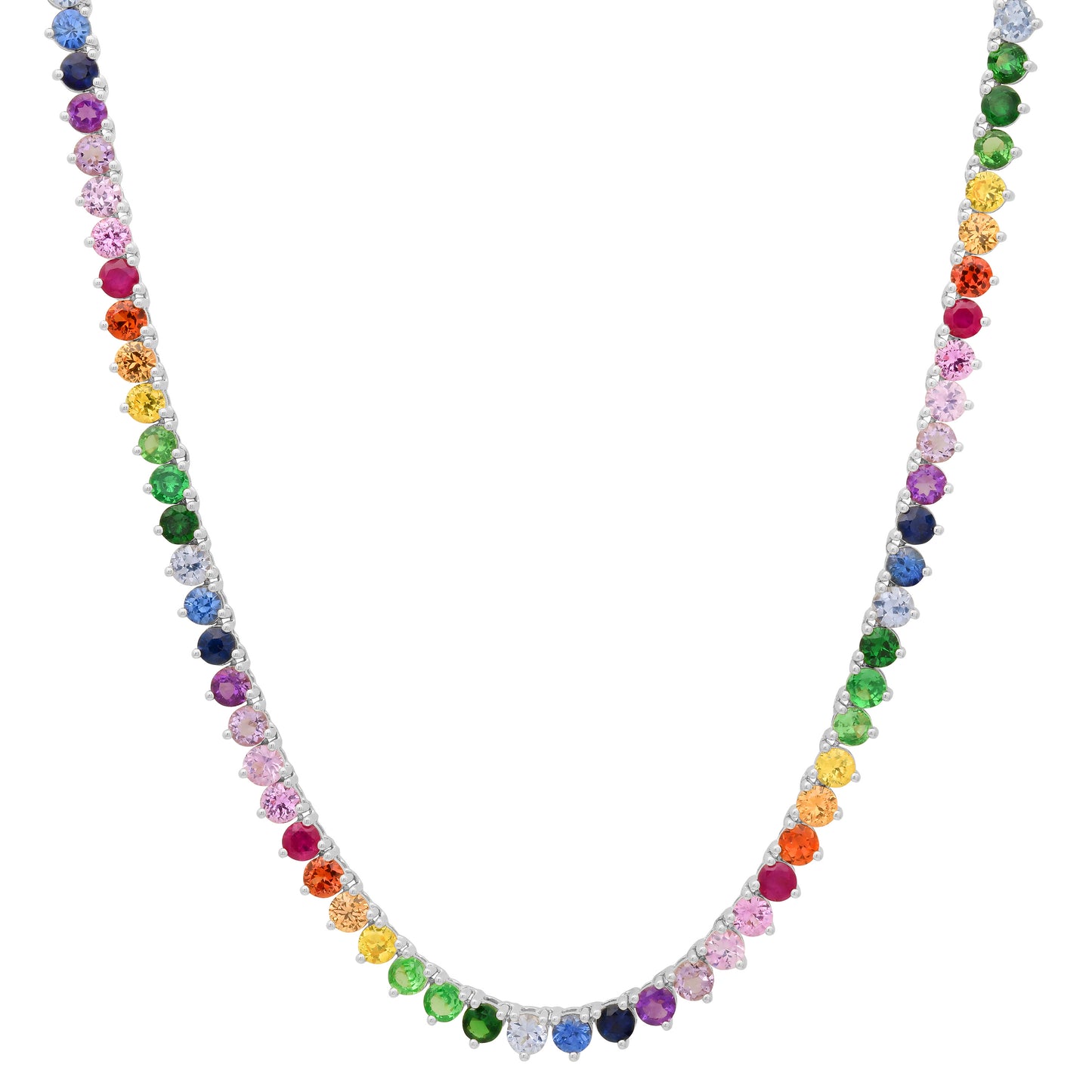 14k White Gold Rainbow Tennis Necklace Detail
