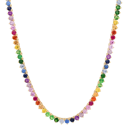 14k Yellow Gold Rainbow Tennis Necklace Detail