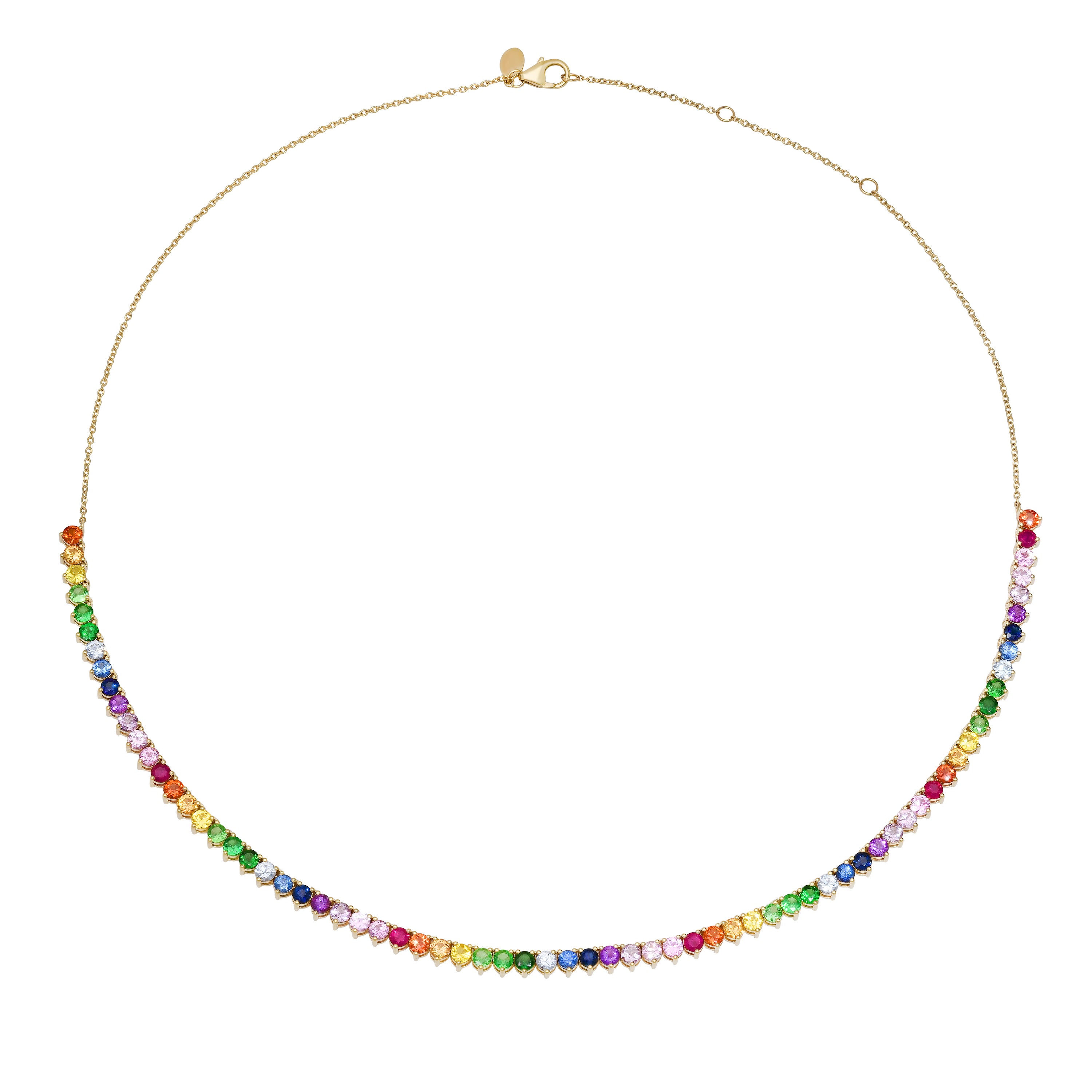 14k Yellow Gold Rainbow Tennis Necklace