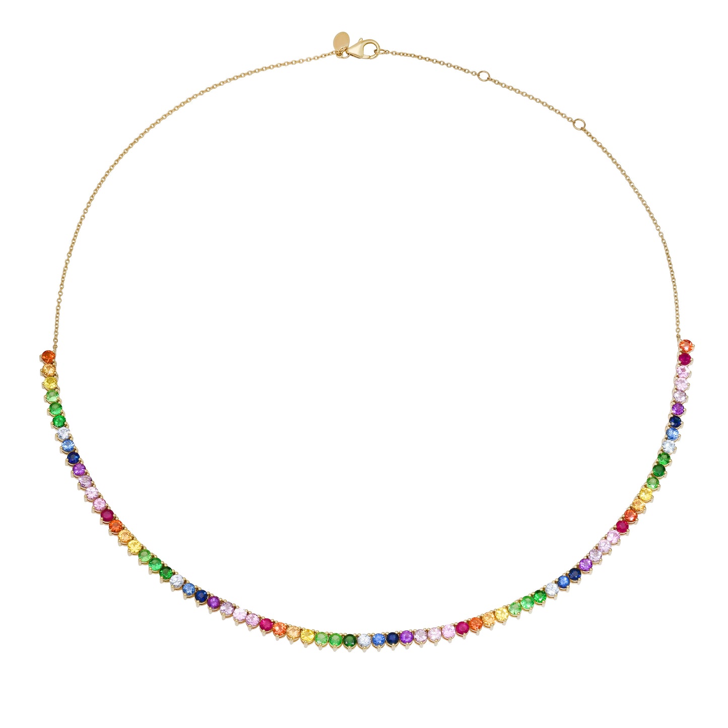 14k Yellow Gold Rainbow Tennis Necklace