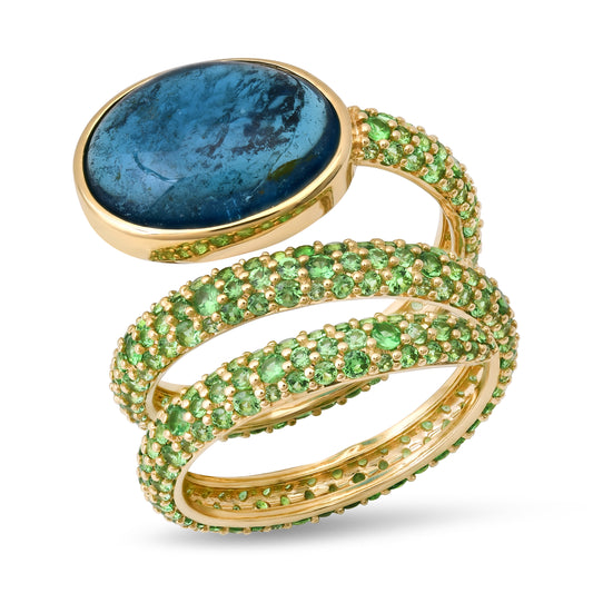 Tourmaline and Tsavorite Spiral Ring