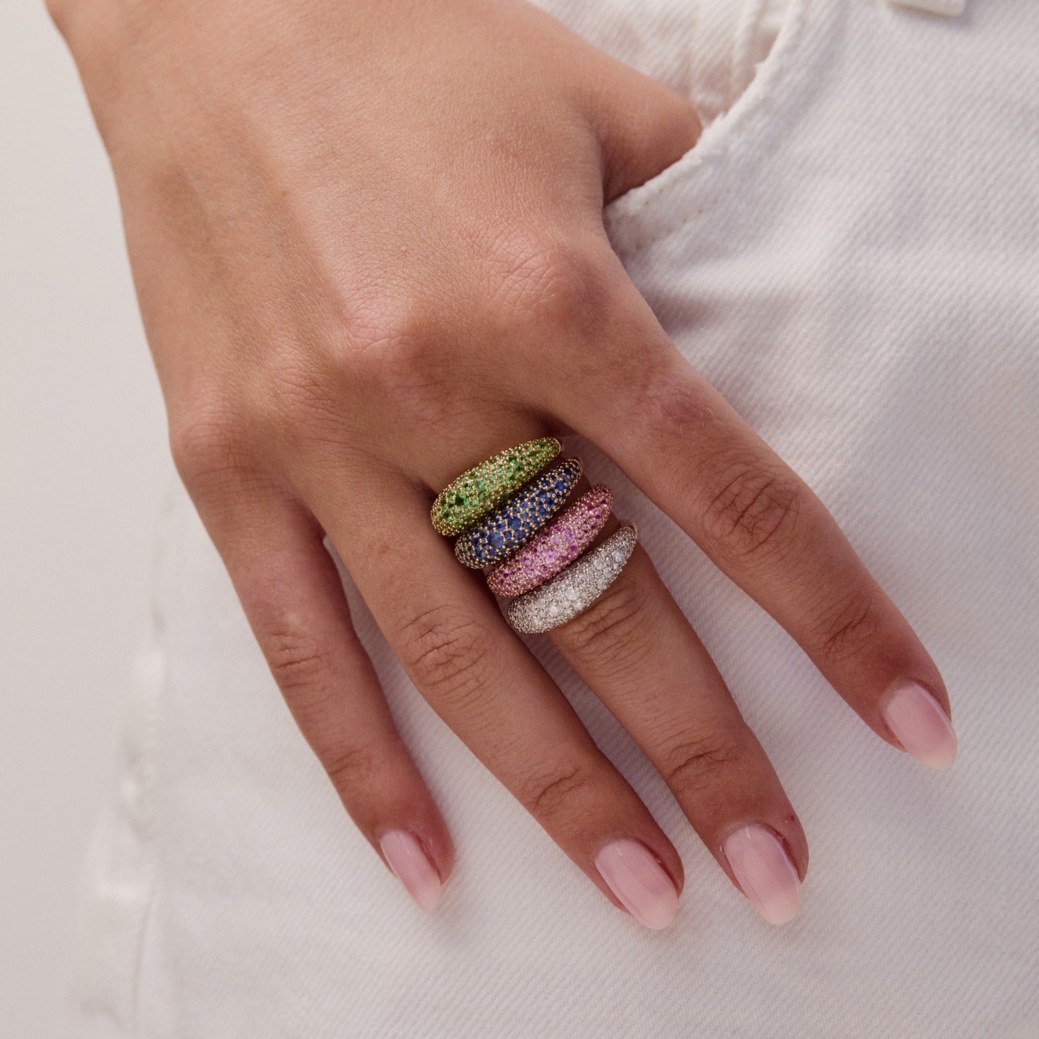 Pink Sapphire Crescent Domed Ring