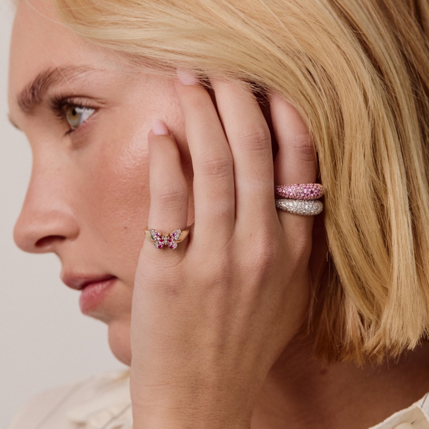 Pink Sapphire Crescent Domed Ring