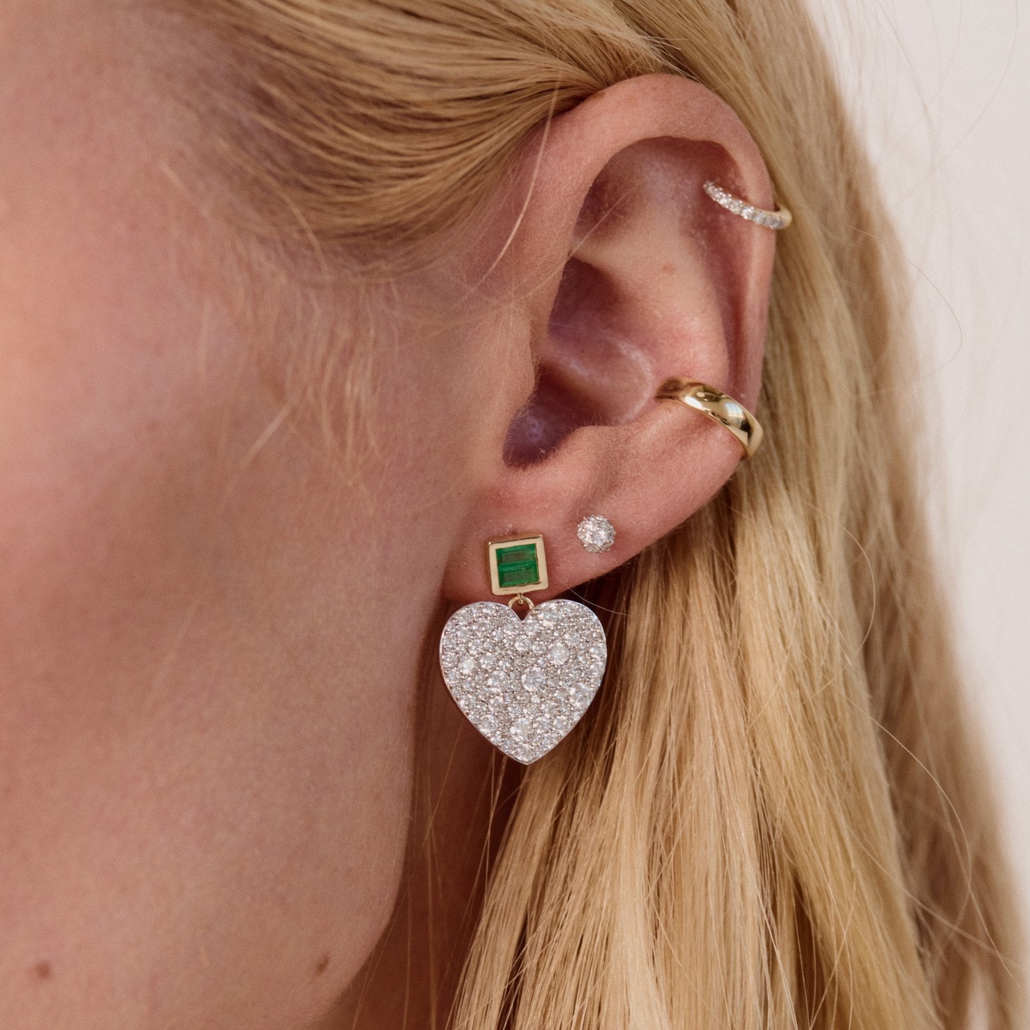 Diamond and Emerald Jumbo Sweetheart Earrings