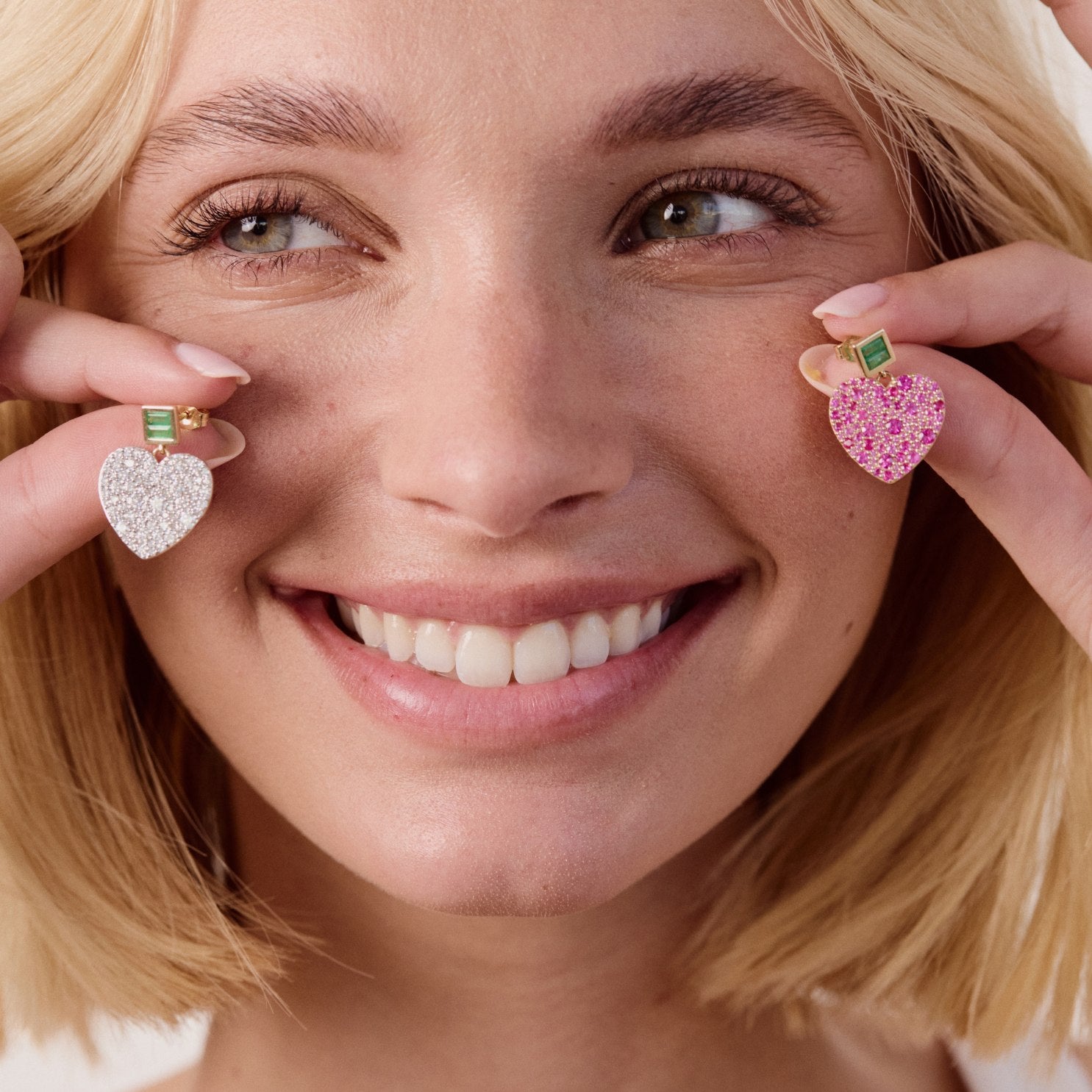 Diamond and Emerald Jumbo Sweetheart Earrings