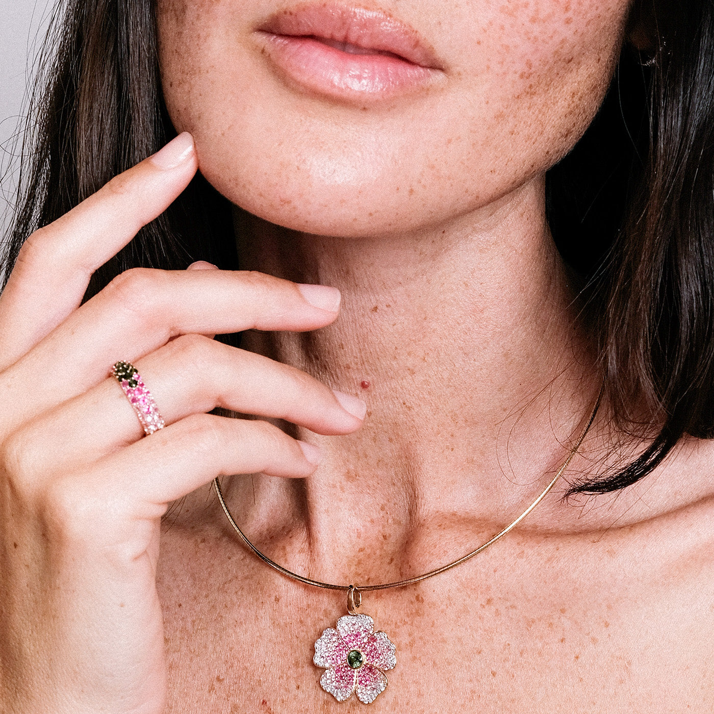 Pink Sapphire and Diamond Chunky Domed Ring