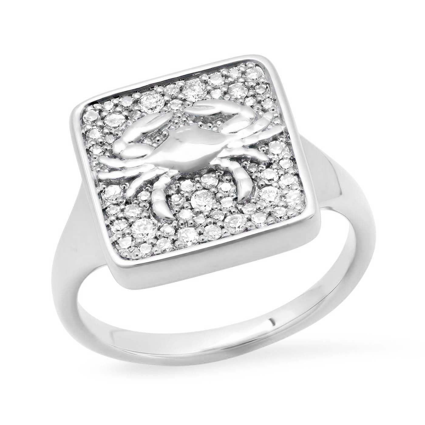 14K White Gold Cancer Ring