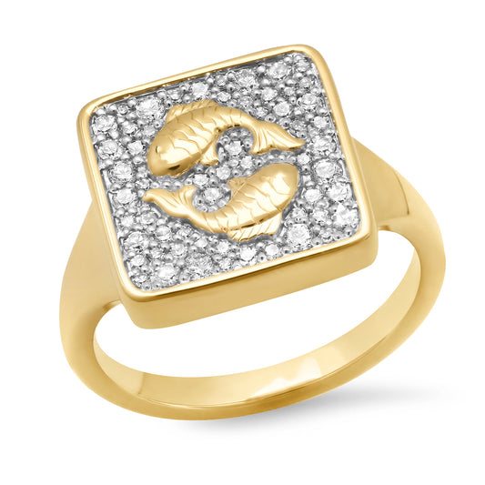 14K Yellow Gold Pisces Ring