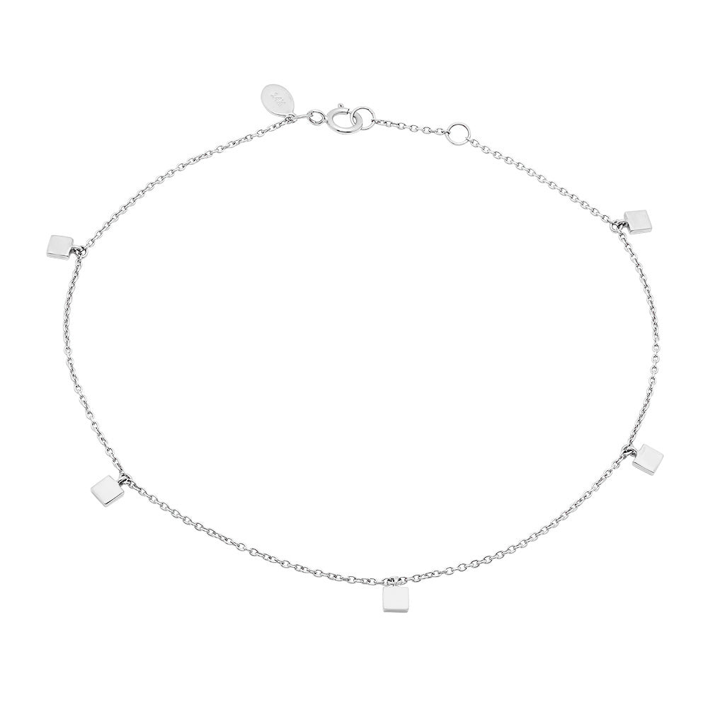 14K White Gold Mini Square Anklet