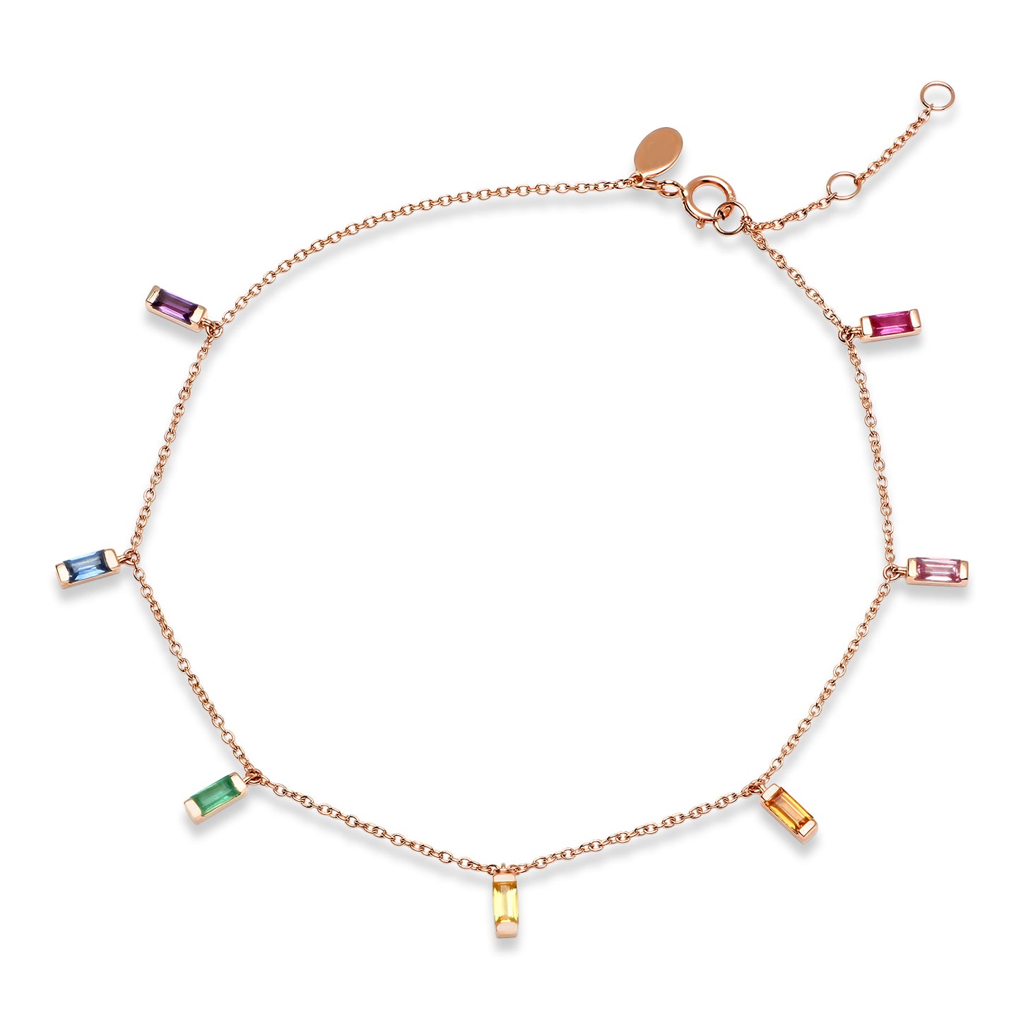 14K Rose Gold Rainbow Baguette Anklet