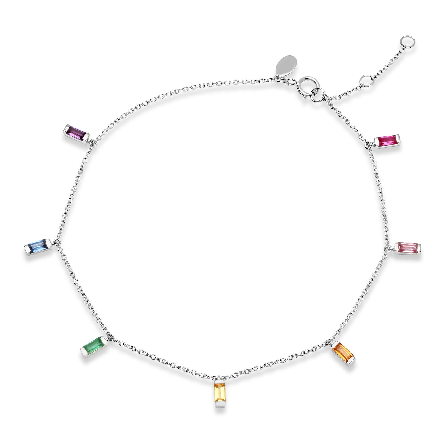 14K White Gold Rainbow Baguette Anklet