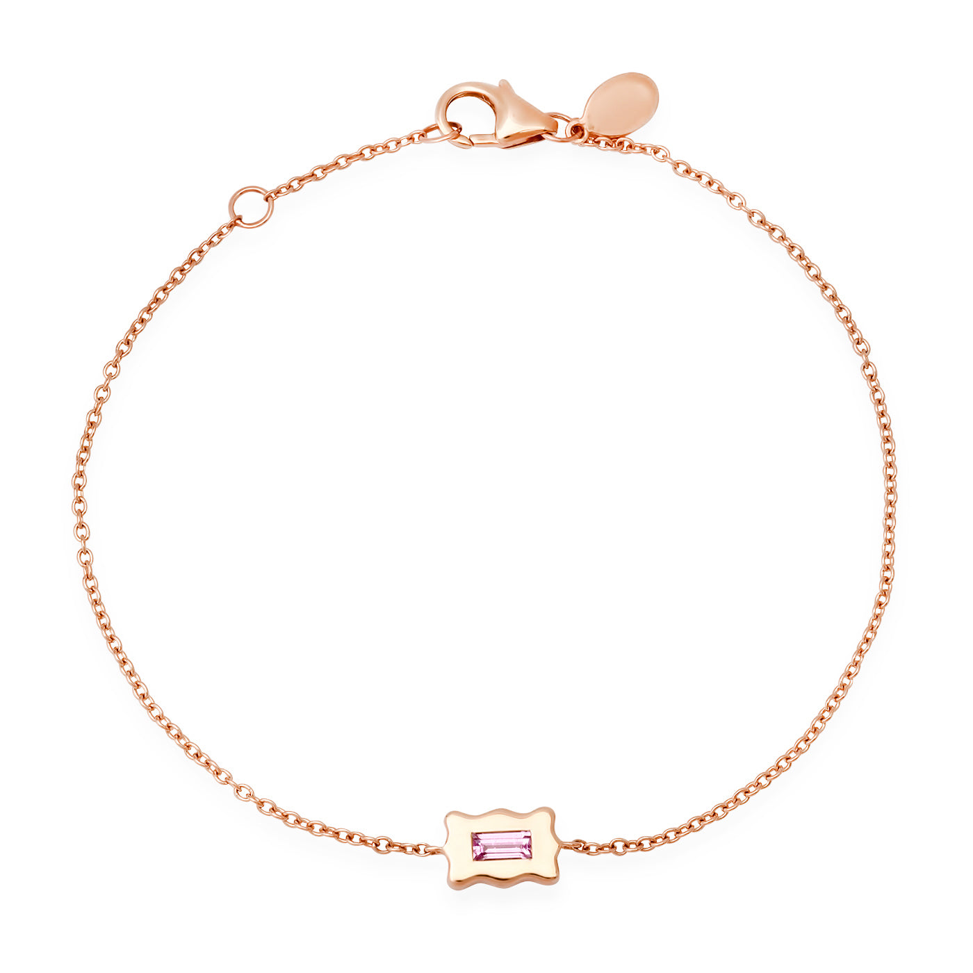 14K Rose Gold Pink Sapphire Baguette Form Chain Bracelet