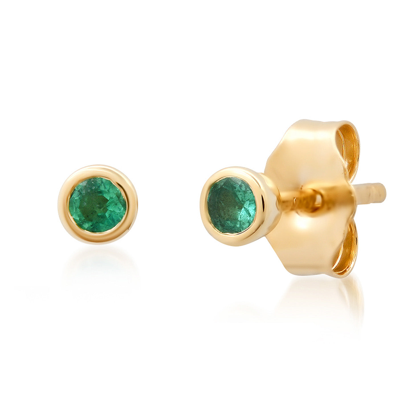 14K Yellow Gold Emerald Bezel Set Studs