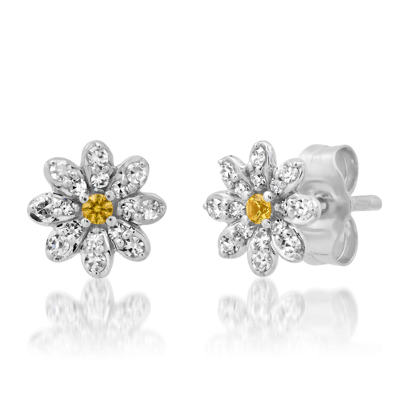 14K White Gold Diamond Daisy Studs