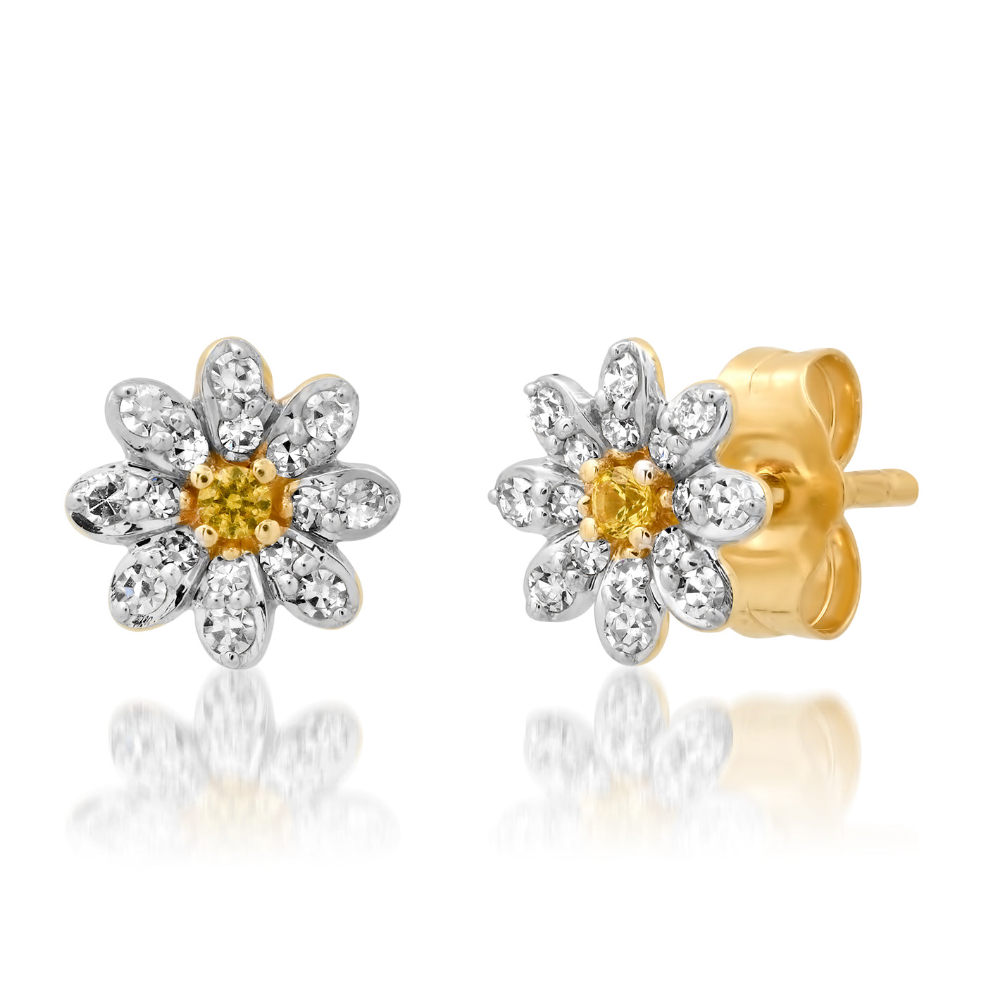 14K Yellow Gold Diamond Daisy Studs