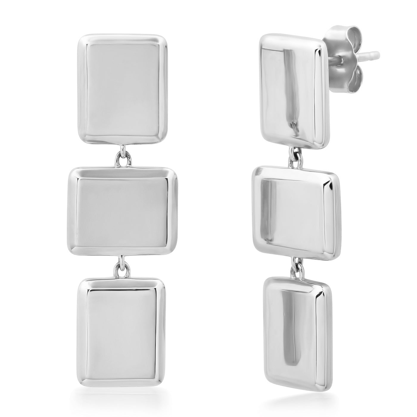 14K White Gold Triple Block Earrings