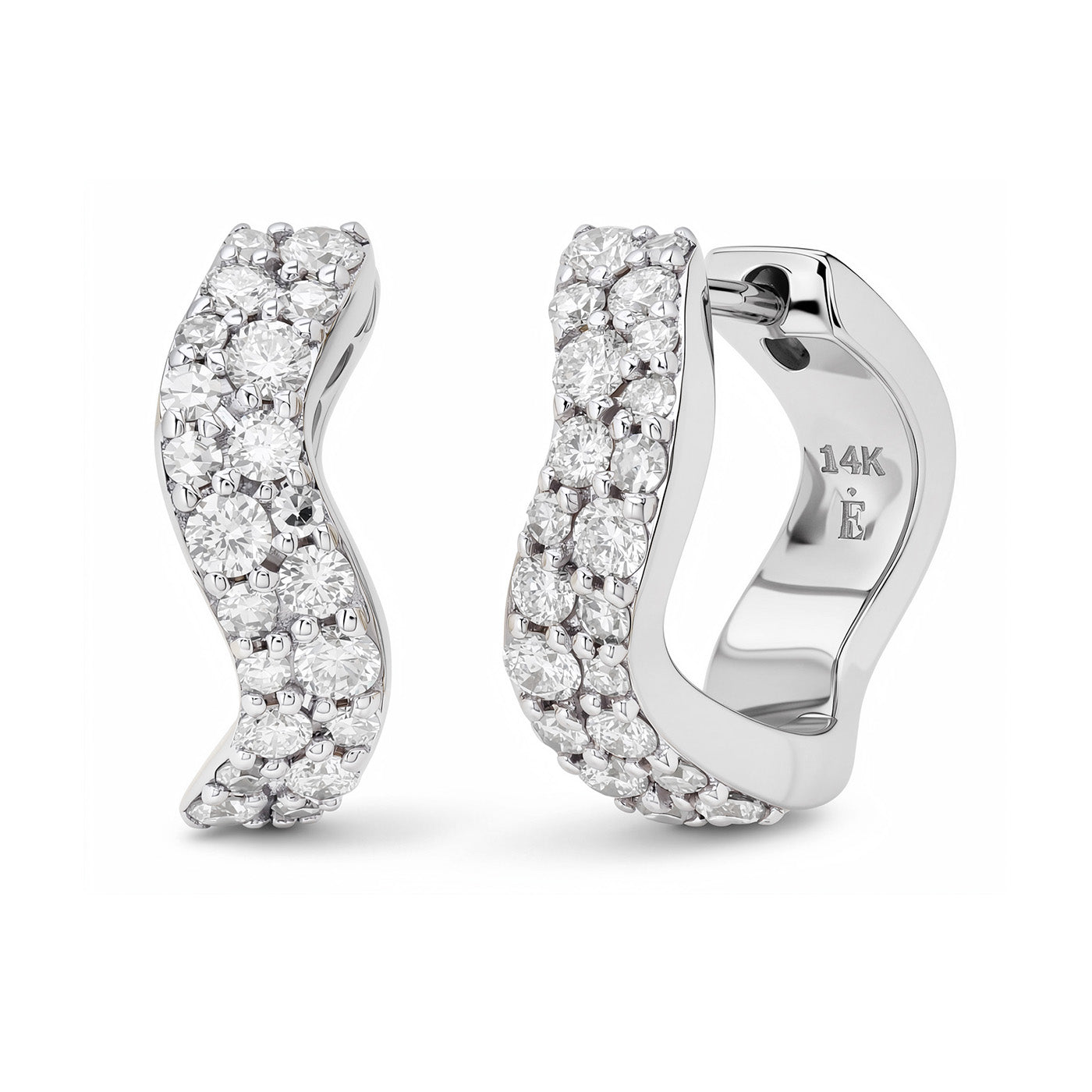 14K White Gold Diamond Form Huggies