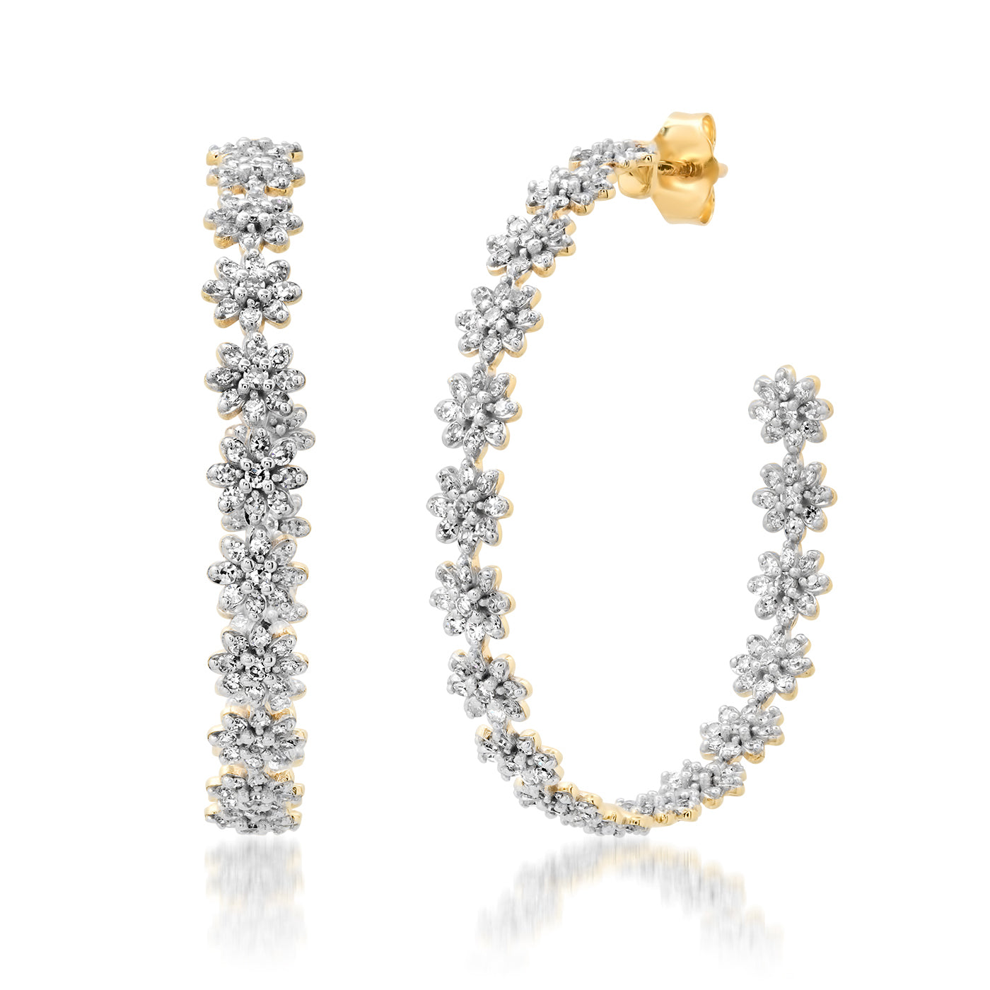 14K Yellow Gold Diamond Daisy Hoops