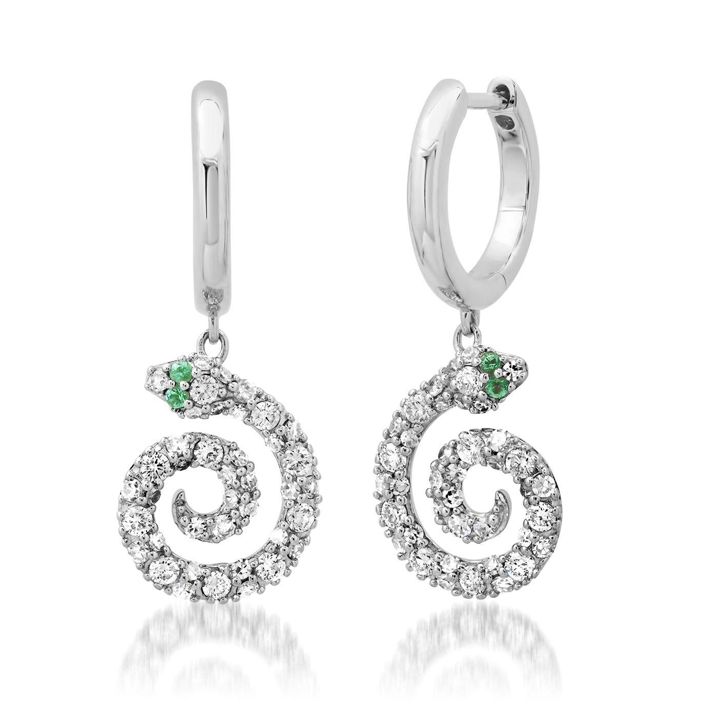 14K White Gold Pave Diamond Snake Huggies