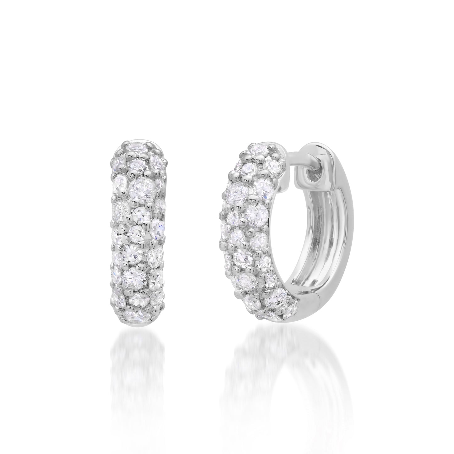 14k White Gold Diamond Domed Huggies