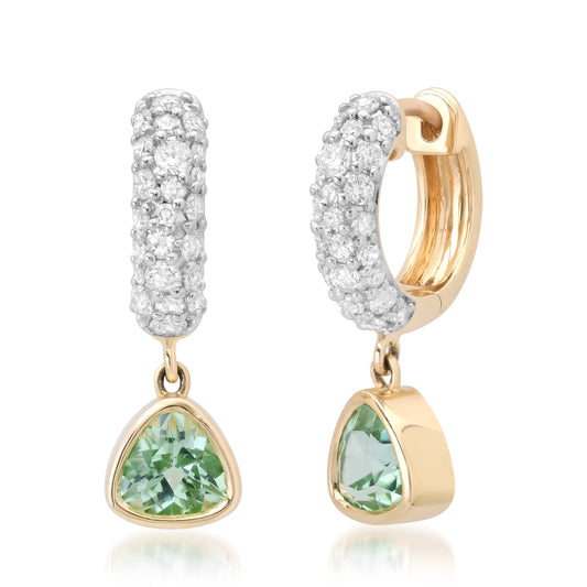 Diamond Huggies with Mint Tourmaline Drop
