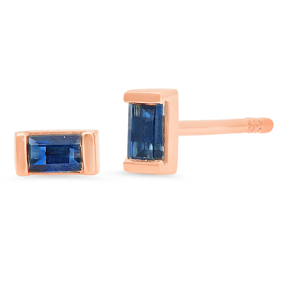 14K Rose Gold Blue Sapphire Baguette Studs