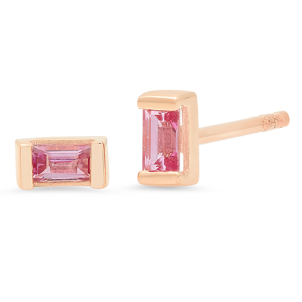 14K Rose Gold Pink Sapphire Baguette Studs