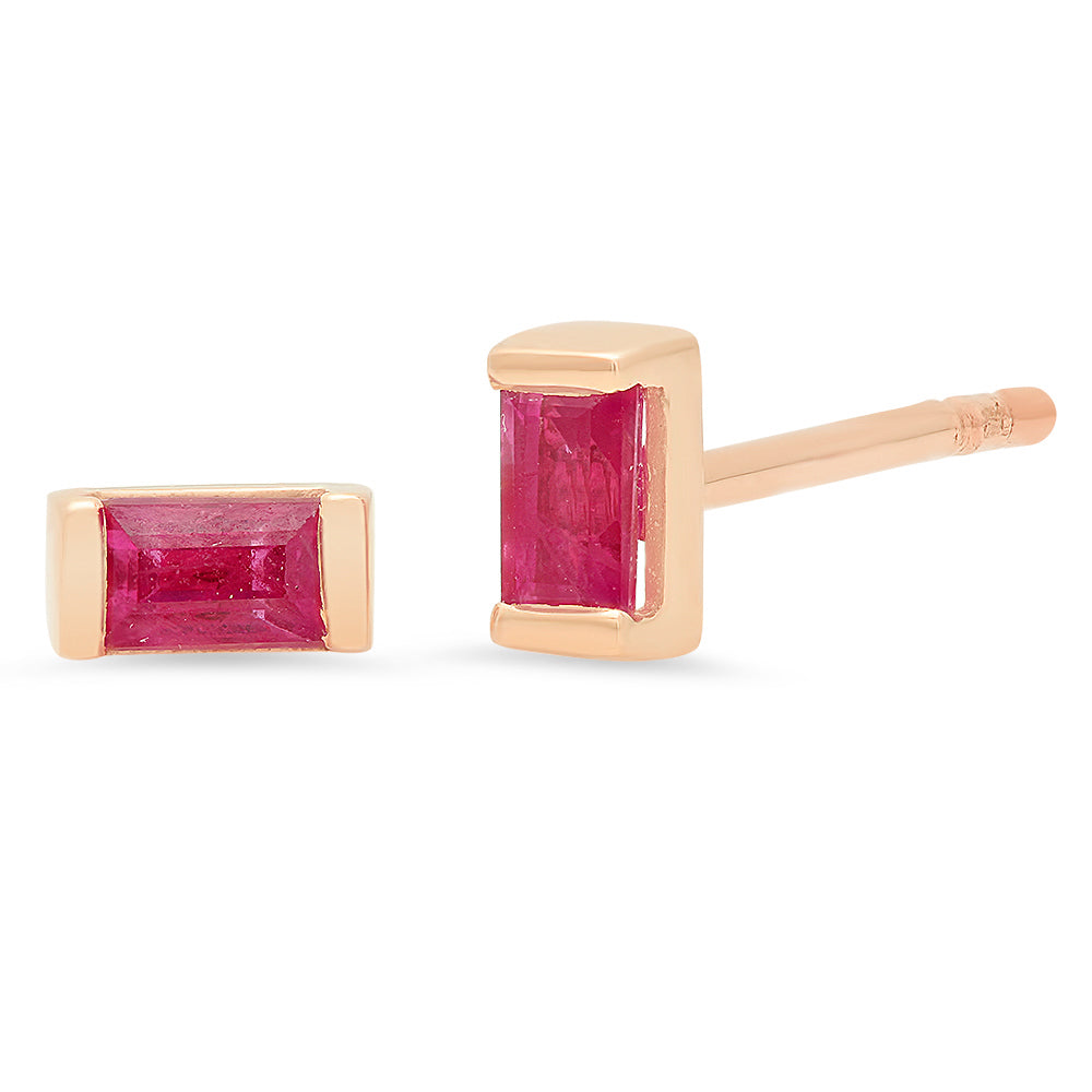 14K Rose Gold Ruby Baguette Studs