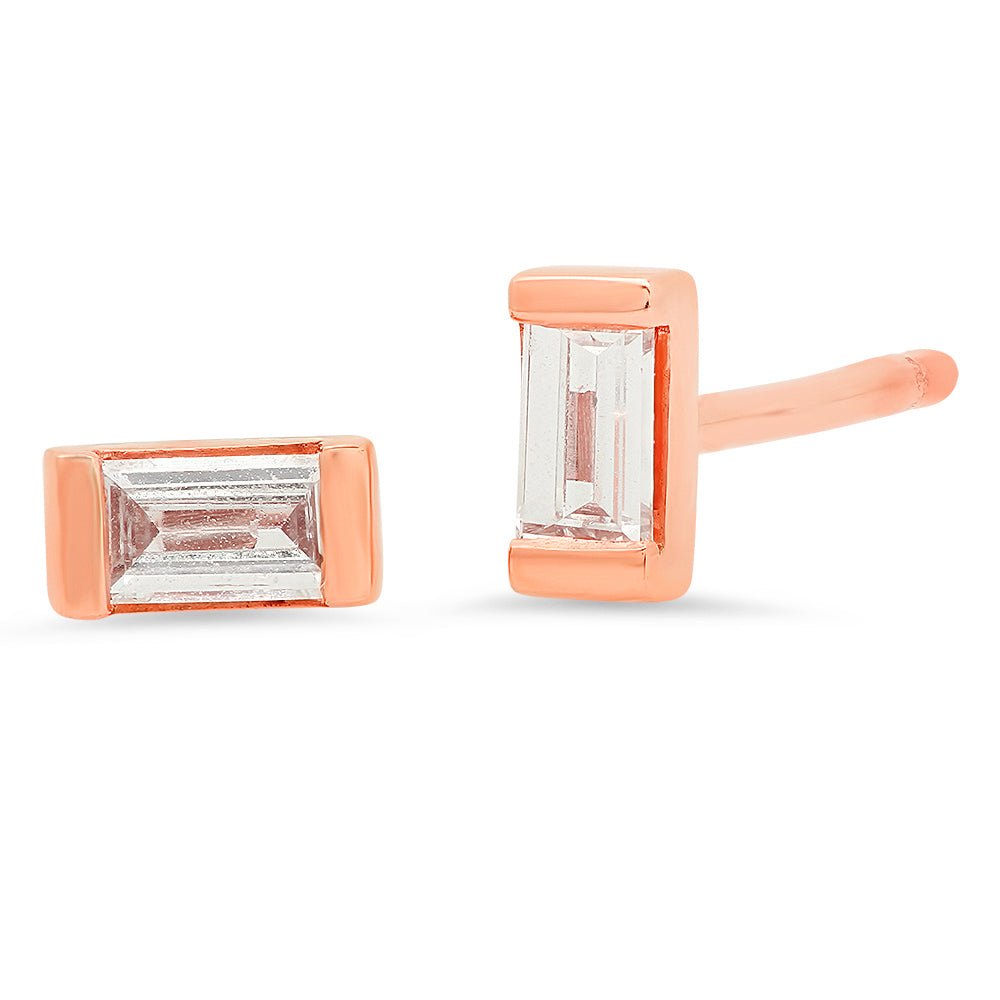 14K Rose Gold Diamond Baguette Studs