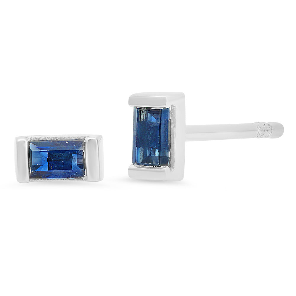 14K White Gold Blue Sapphire Baguette Studs