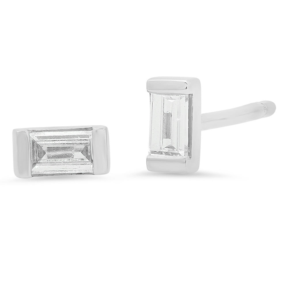 14K White Gold Diamond Baguette Studs