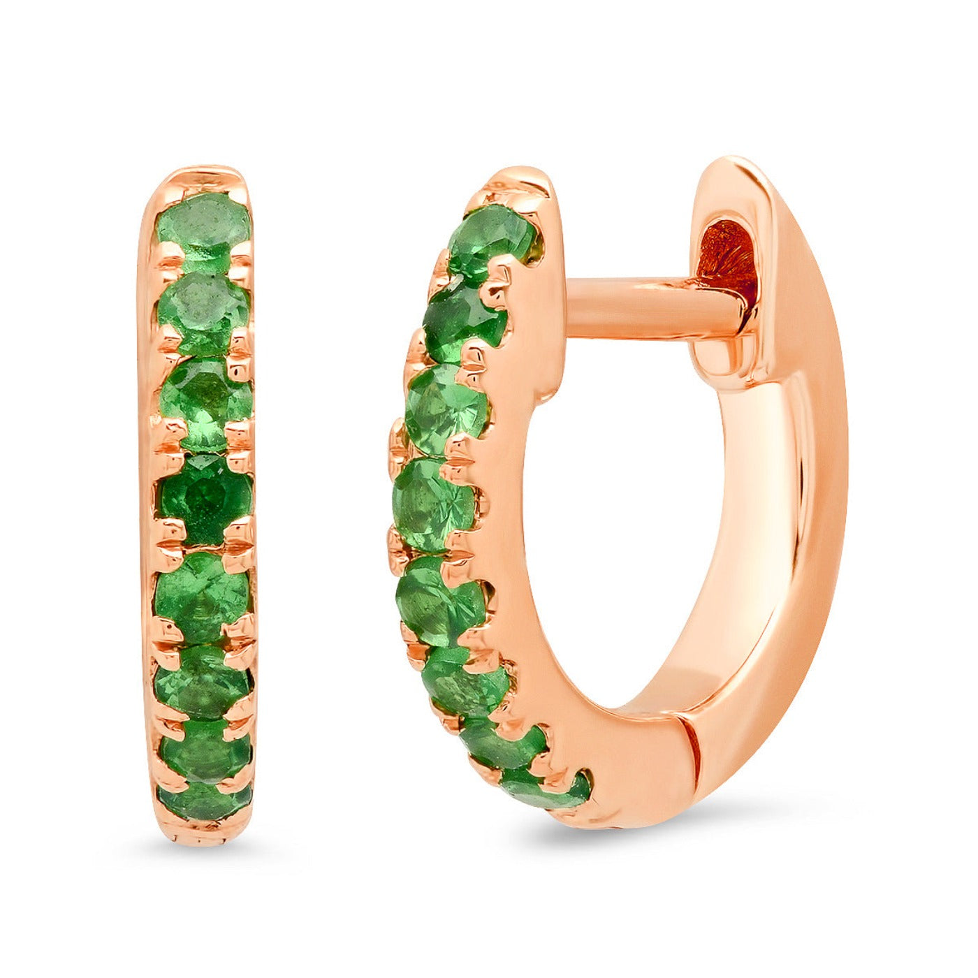 14K Rose Gold Mini Tsavorite Huggies