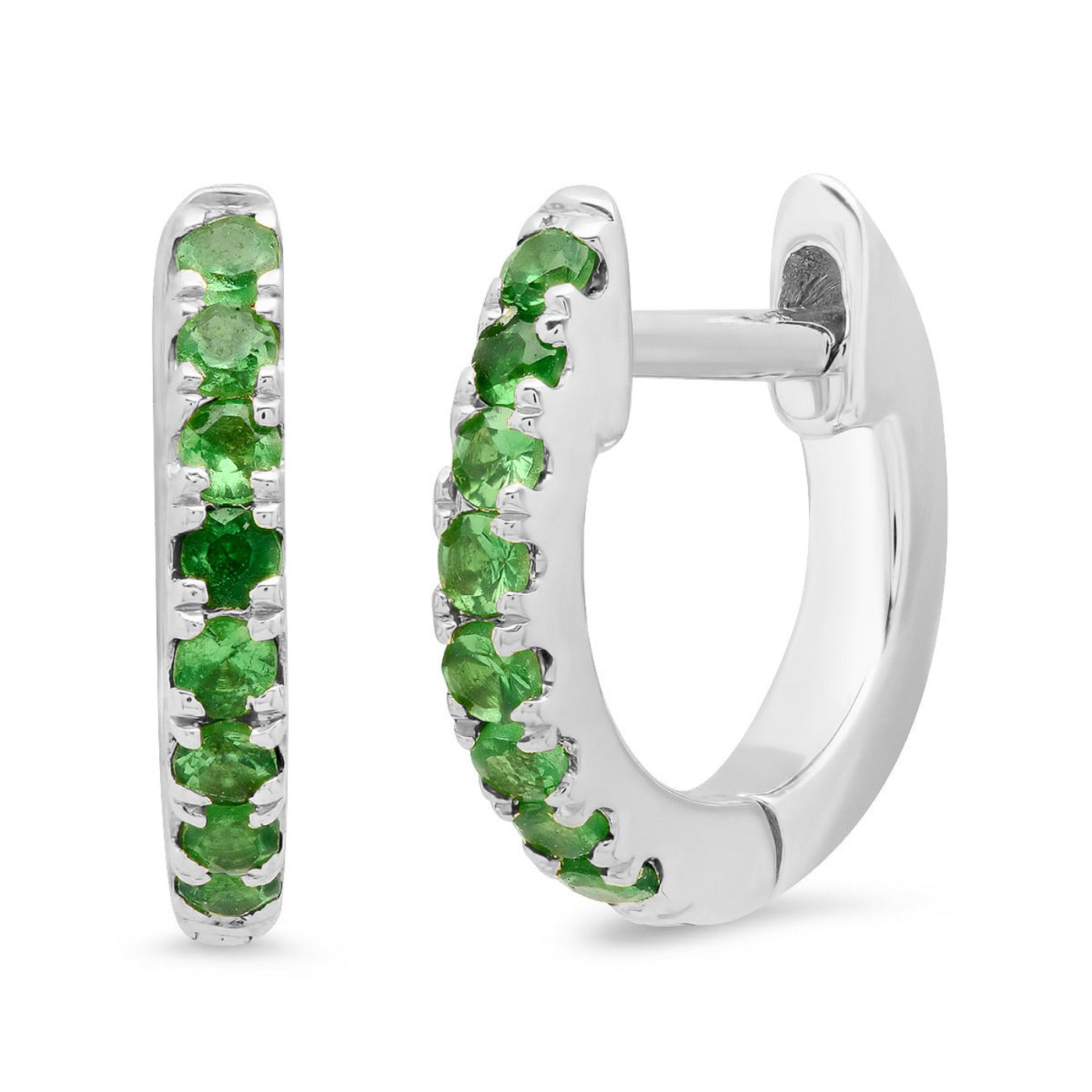 14K White Gold Mini Tsavorite Huggies