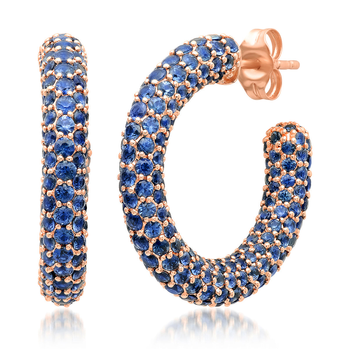 14K Rose Gold Blue Sapphire Party Hoops