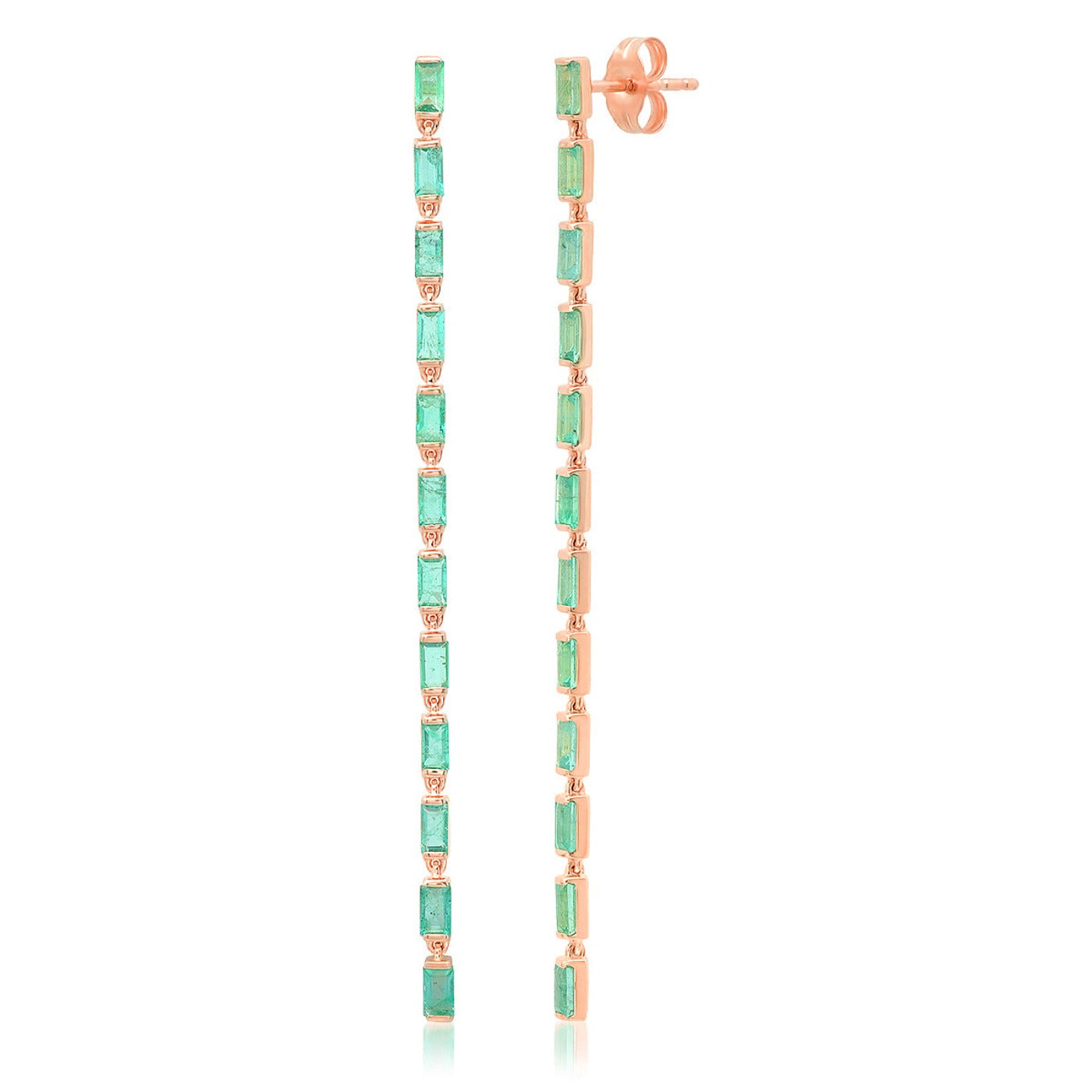 14K Rose Gold Emerald Baguette Link Earrings