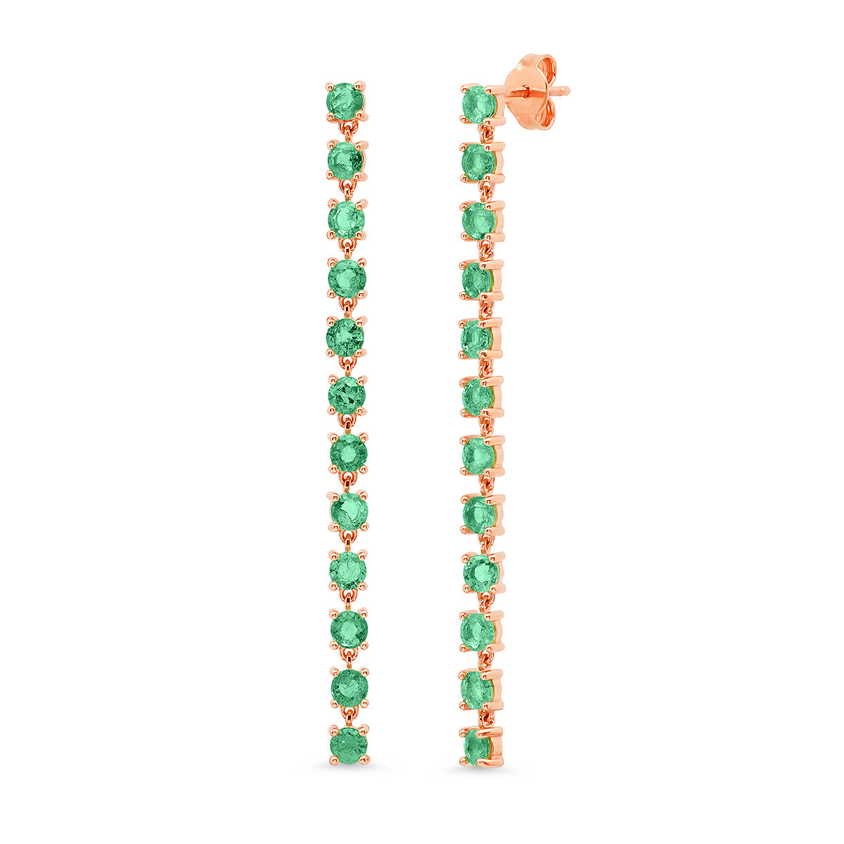 14K Rose Gold Emerald Link Earrings