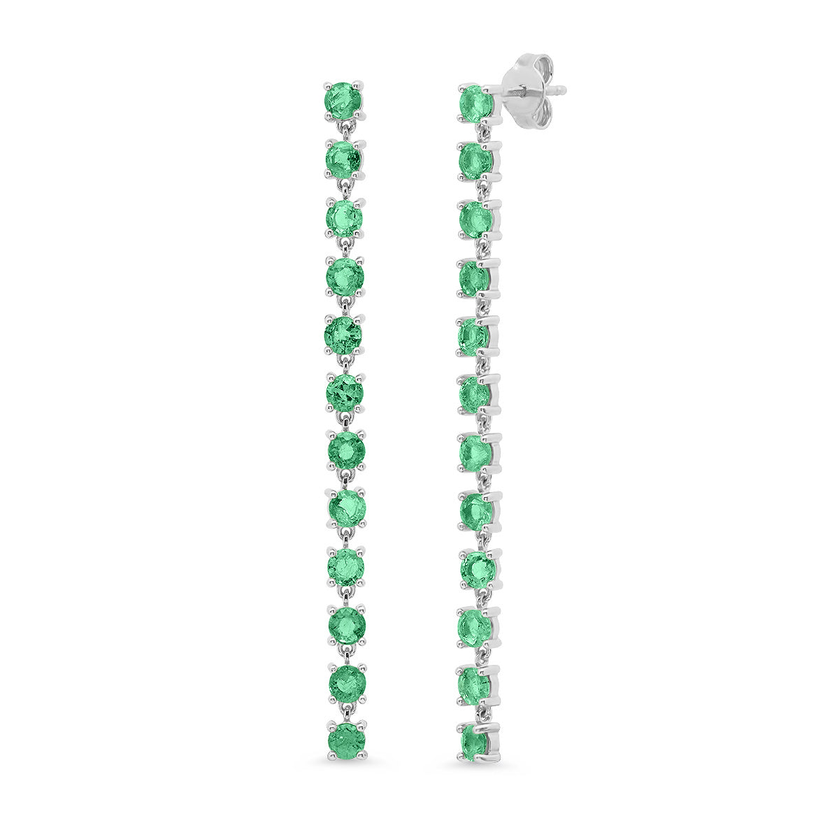 14K White Gold Emerald Link Earrings