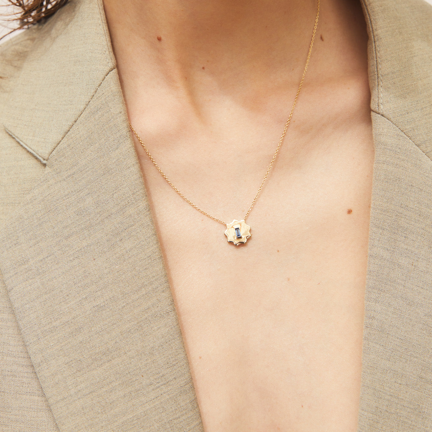 Blue Sapphire Baguette Round Form Necklace