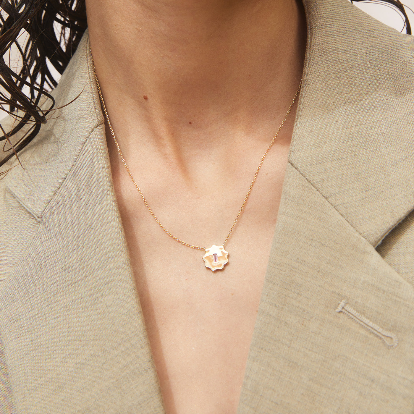 Pink Sapphire Baguette Round Form Necklace