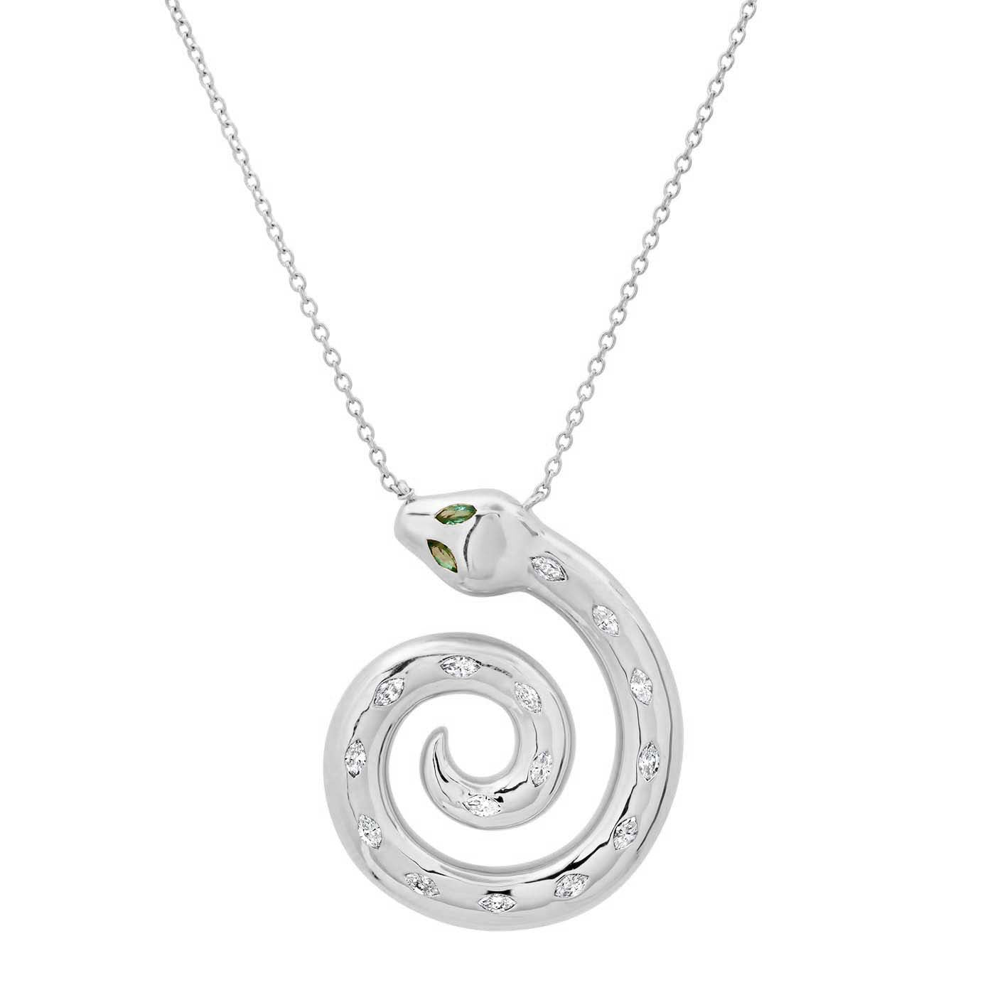 14K White Gold Diamond Marquise Snake Necklace
