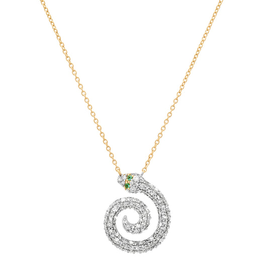 14K Yellow Gold Pave Diamond Snake Necklace
