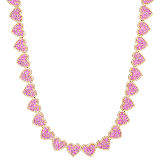 Pink Sapphire Heart Tennis Necklace