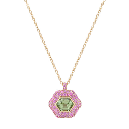 Mint Tourmaline and Pink Sapphire Pendant Necklace