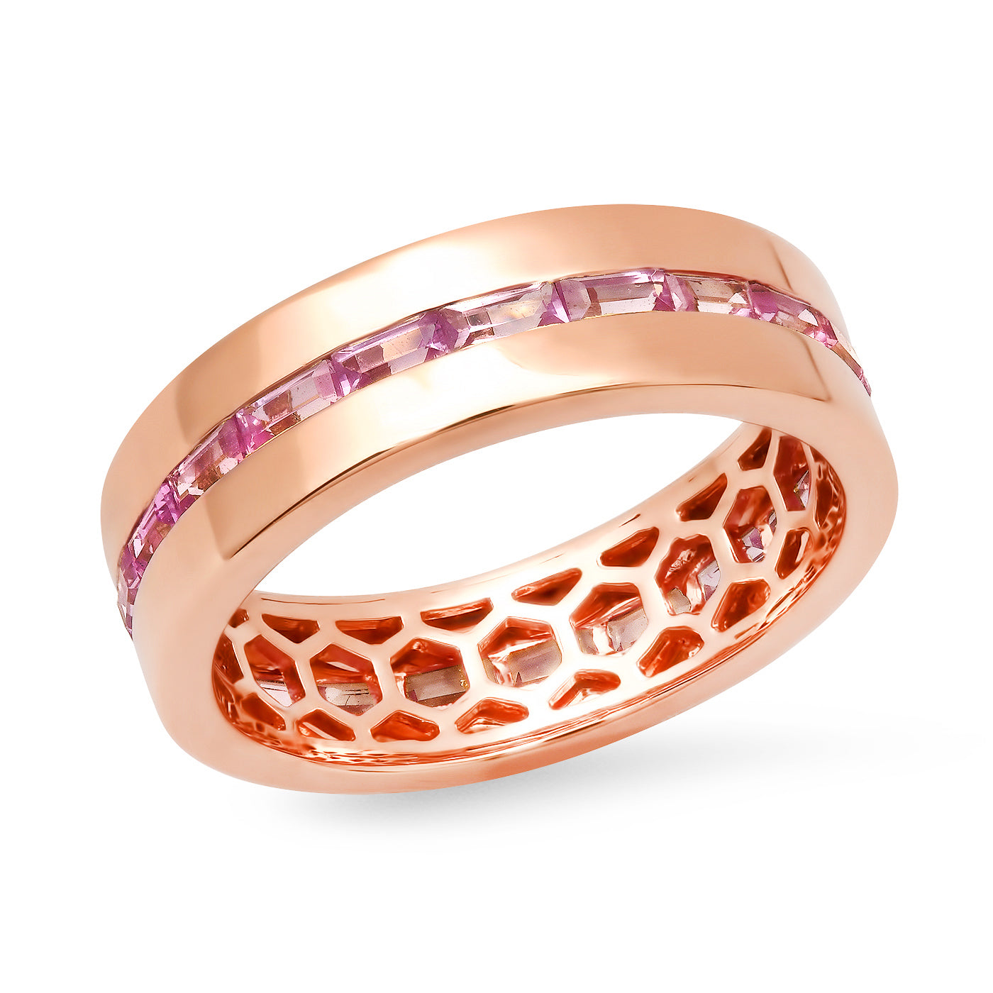 14K Rose Gold Pink Sapphire Baguette Row Band